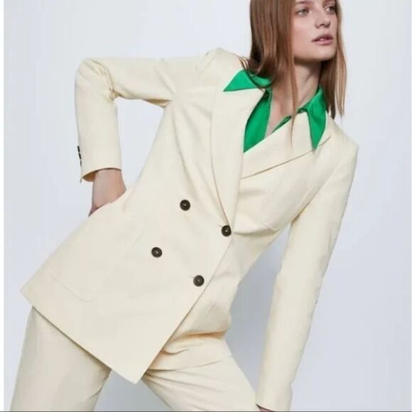 NWT Zara Ecru Linen blend double breasted blazet jacket size Small - Picture 1 of 14